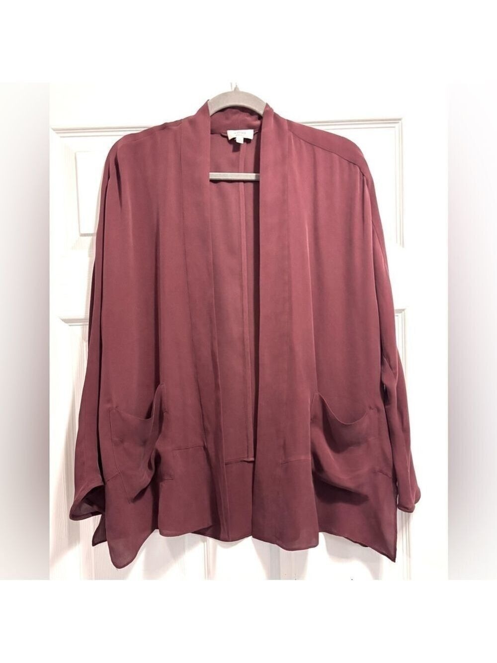 Aritzia Wilfred 100% Silk Cardigan Open Front Drapey Semi Sheer Burgundy Size XS